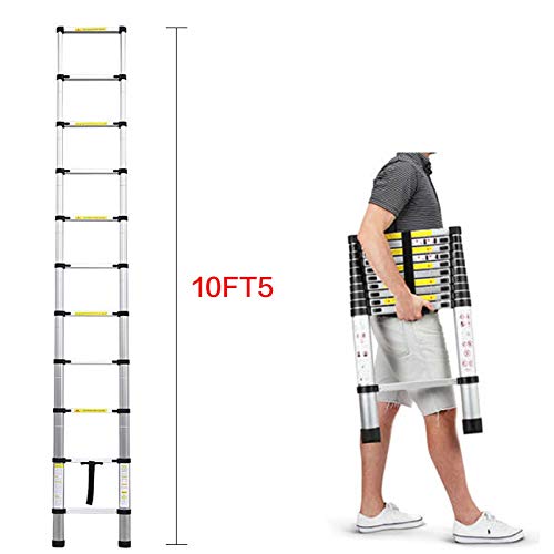 Telescoping Loft Ladder Extension Ladders 10.5ft 330lbs Max Load for Attic Loft RV Roof Home Office, Aluminum Light Weight Easy to Carry or Storage Stepladder Telescopic