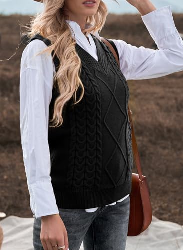 image for EVALESS Womens Plus Size Black Sweater Vest V Neck Sleeveless Sweaters