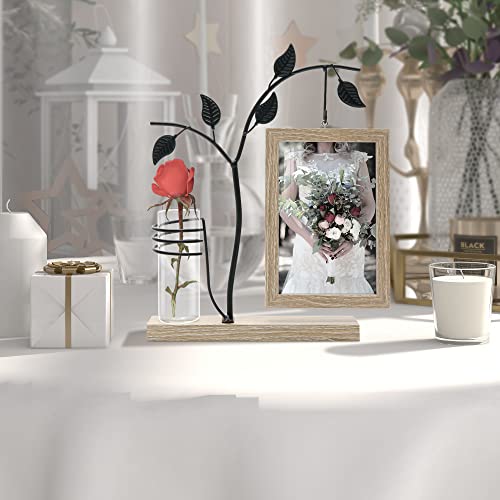 Sapowerntus 4X6 Picture Frames, Rustic Family Desk Photo Frame, Flowers Plants Floating Double-Sided Glass Vase Office Tabletop Standing Decor, Mother Wedding Cute Dog Unique Gift #TOP1