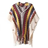 [Einzigartiges Design des Winterschalels] Dieser Frauenschalkap ist Kapuzen, Farbblockstreifen, Kurzarm, Quasten, Knopf, die diesen Schal-Wrap zu einem Muss in Ihrer Garderobe machen. Der Poncho Cape für Frauenpullover ist die beste Wahl, um eine modische tägliche Kleidung zu schaffen. Die Pashmina ist sehr geeignet, um täglich mit anderen Kleidern zu passen, selbst im kalten Winter kann dieser Schalsschal auch einen modischen und schönen Look