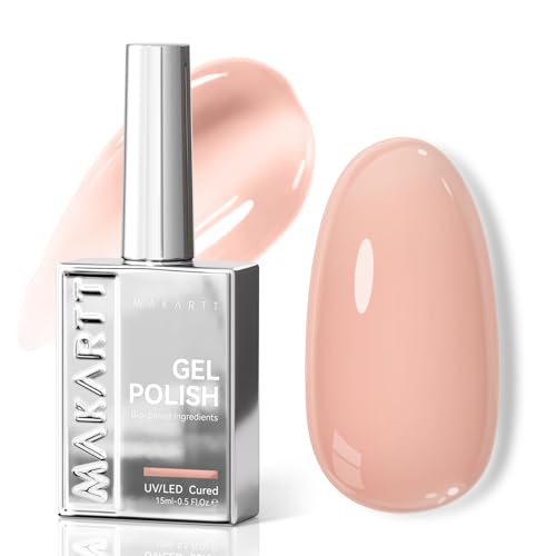 Makartt Jelly Bright Nude Gel Nail Polish: 15ML Hema-Free Neutral Nude Nail Polish Sheer Translucent Effect Soak Off UV LED Nail Art Manicure DIY Home Salon Gift for Women