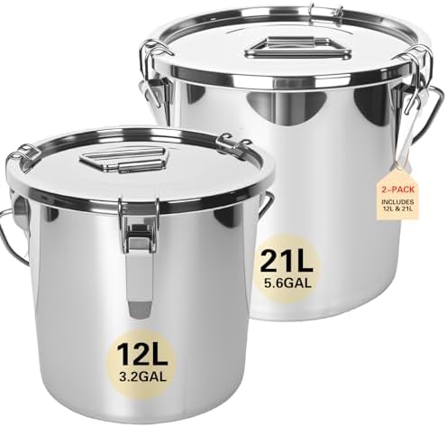 21L/5.6GAL and 12L/3.2GAL Stainless Steel Airtight Canister, Food Storage Canisters with Lid&Locking Clamp for Rice Flour Sugar Grain Coffee Bean Storage Containers (12L & 21L,2 CANISTERS) - Thumbnail 2