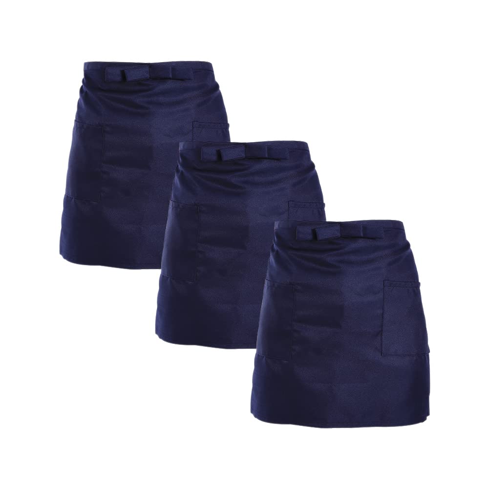 Jenngaoo Men's 3Pack - Navy Blue Waist Aprons For Wo, 3 Pack Navy Blue Half Short Apron For Server Waiter Waitress, Deep Pockets Kitchen Restaurant Apron For Catering, Cooking, Bbq