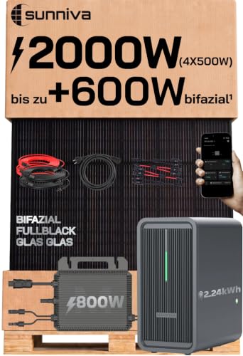 SUNNIVA® 2000W Balkonkraftwerk mit 2,24 kWh Speicher Marstek B2500-D & 800W Wechselrichter...