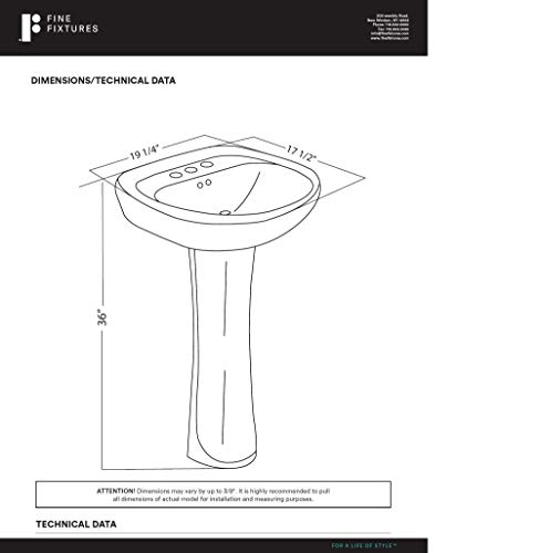 Fine Fixtures Prestige White Pedestal Sink Vitreous China Ceramic Material 20 X 17 #TOP3