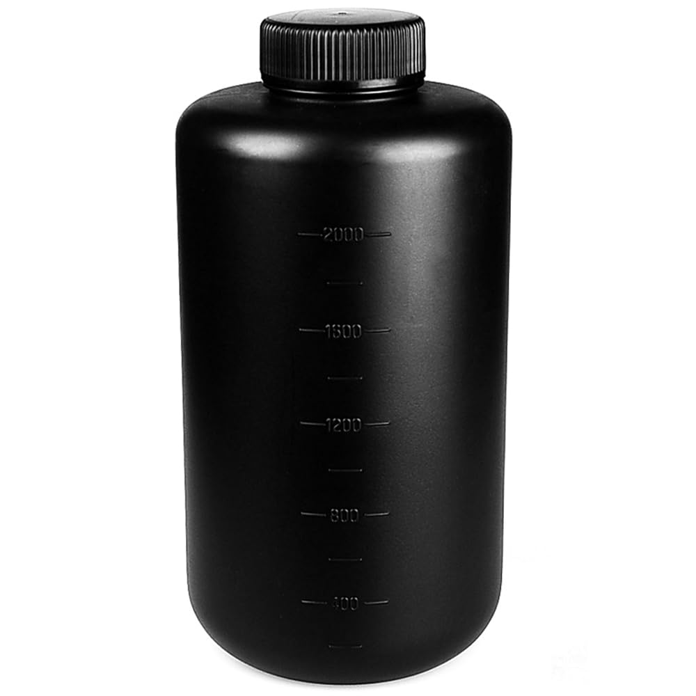 Schwarze wiederverwendbare Laborprobenflaschen – 8,5 Unzen, graduierte PE-Reagenzienaufbewahrung, lichtbeständig, 1 Stück(Small Caliber - 2000mL)