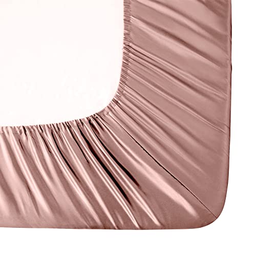 Image of Ersmak Satin Fitted Sheet Only, Luxury Silky Full Fitted Sheet Ultra Soft Deep Pocket Bottom Sheet, Wrinkle & Fade Resistant - Champagne