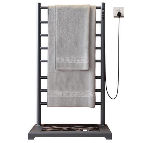 Toallero térmico con base de almacenamiento, calentador de toallas eléctrico, radiador de 8 bares, ajuste de temperatura de 45 °C a 70 °C, pantalla LCD para baño