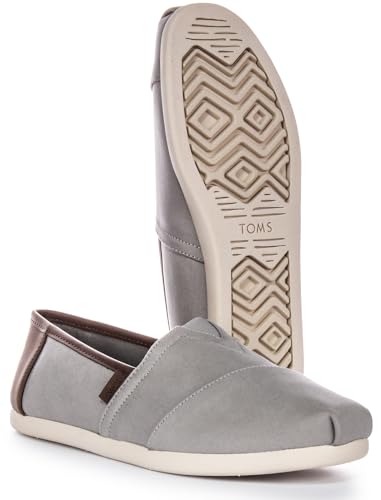 Image of TOMS Men's Alpargata Classic Slip-on Espadrille, Textile /Synthetic Upper, Drizzle Grey Brushed Twill /Tan Synthetic Trim, 8.5