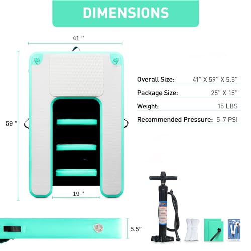 GZYSINFLA Aufblasbare Rampe für große Hunde, schwimmende Haustierrampe bis 100 kg, aufblasbare Bootsleiter, mit Pumpe/Seil/Reparaturset, rutschfestes PVC-Gewebe