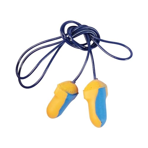 PRO-SAFE Metal Detectable Foam Earplugs with Cord: 100 Pairs Individually Wrapped, T-Shaped, 31 dB Noise Reduction
