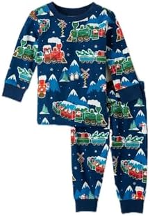 The Children's Place,Unisex Baby,and Kids, Sibling Matching, Holiday Pajama Sets, Cotton,Trains Glow,3 Months,6 Months