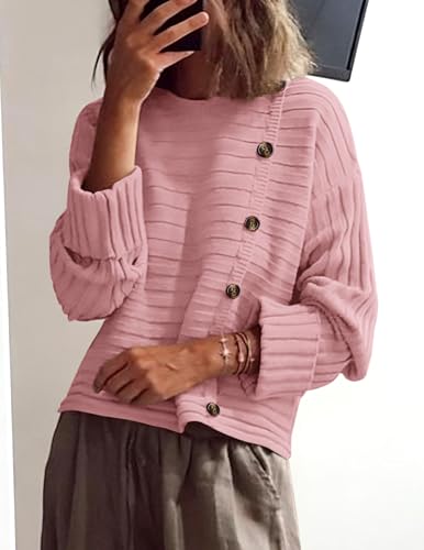 Image of PRETTYGARDEN Womens Sweaters Fall 2026 Casual Long Sleeve Crewneck Button Loose Winter Knit Pullover Sweater Tops