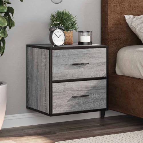 CKioict Mesita de Noche Flotante de Montaje en Pared con Amplio Almacenamiento, Estructura Estable de Madera de Ingeniería y Metal Resistente para Dormitorio, Ideal para Organizar