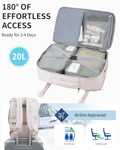 Image of ECOHUB 17 inch Small Unisex Travel Backpack United Airlines Approved 17x10x9 Friendly Suitcase Anti-Theft Lockable Zippers Style Personal Item Bag Travel Essentials with 12 Pockets Water Resistant, White