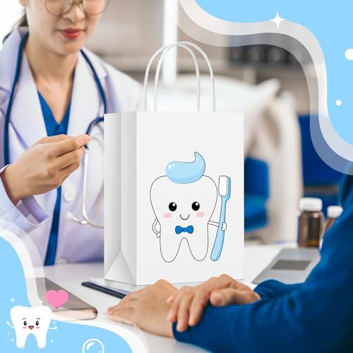 Image of 30 Pcs Dental Goodie Bags with Handles, Paper Tooth Patient Gifts Bags, Tooth Themed Office Giveaway Supplies for Dental Clinics, Hygienist, Assistant, Dentist