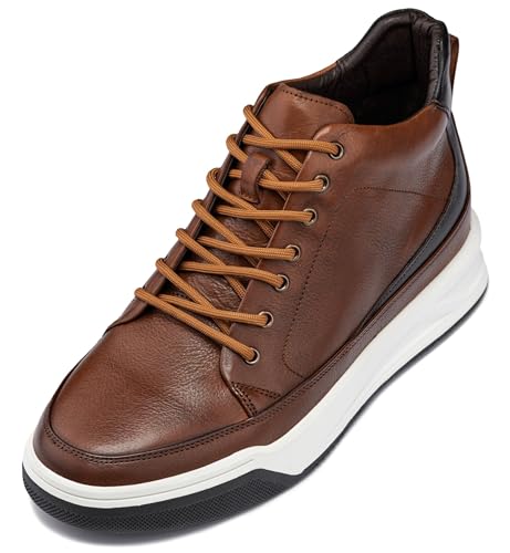 CALTO Men's Invisible Height Increasing Elevator Shoes - Premium Leather Lace-up Ankle Top Sneaker Boots - 2.6 Inches Taller