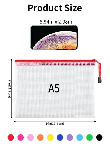 Image of JARLINK A5 Mesh Zipper Pouches, 6x9inch Pencil Pouches for School, 20 Pack