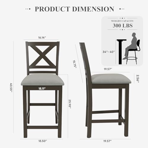 Image of COLAMY Bar Stools Set of 2, Counter Height Bar Stools, Mid Century Modern Barstools with Back, Wood Barstools for Kitchen Dining Room Bar, Dark Grey