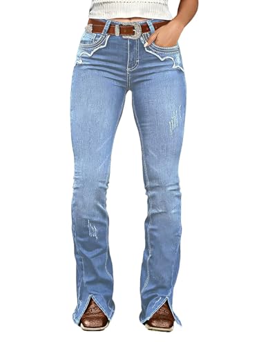 Flamingals Bootcut Mid Rise Jeans for Women Split Ripped Stitch