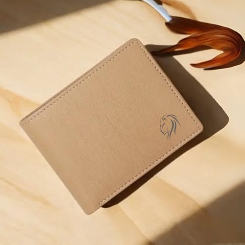 Image of VEMILIO Vegan Leather Wallet for Men with ID Window, Coin Pocket, Zipper Pocket & Multiple Card Slots | Bi-Fold Gents Purse with Currency Compartments | Slim Stylish Men's Wallet (Beige)