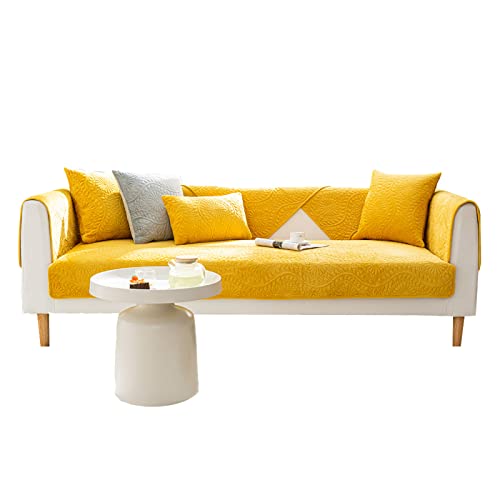 YUTJK Volle Deckung Schonbezug Sofa,Anti-rutsch Plüsch Sofabezug Rückenlehne zu Decken,Moderne schlichtheit Couch Abdeckungen,Phoenix Tail Plüsch-Sofakissen,für Sommer,Gelb,70×180cm Cover