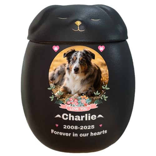 Personnalisée Urne Pour Chien, Urne à cendres de chien,Boîte à souvenirs en céramique, perte de chien, Fait à la main sur mesure (Noir Grand Chien, Cendres de grande taille ≤ 50 kg (pas d’os))