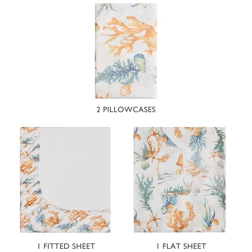 Image of Caribbean Joe King Coastal Print Microfiber Sheet Set, Sunrise Sealife