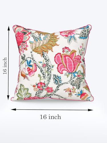 Image of Pure Cotton Quilted Cushion Cover 16x16 Inch | Anokhi Print Decorative Throw Pillow Cover | Soft Cotton Sofa Cushion Cover with Hidden Zipper | Living Room Bedroom Home Decor