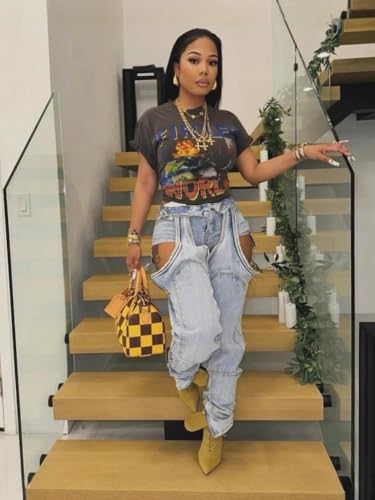 Molilove Hollow Out Jeans for Women High Waist Cutout Straight Leg Stretchy Denim Pants Y2K Trendy Baggy Jeans2