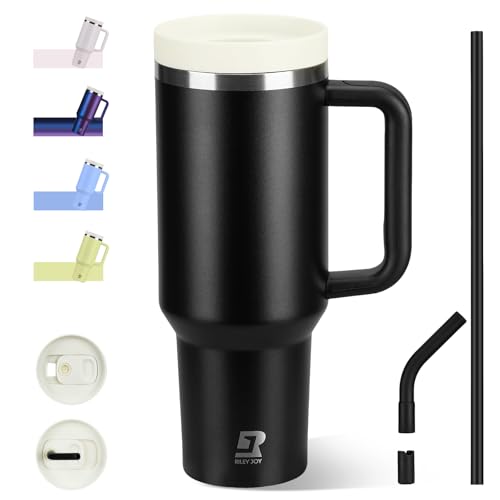Riley Joy Bicchiere Termico Con Cannuccia E Manico 1200ml,12h Caldo/24h Freddo,Bottiglia Da Bere,Isolamento a Vuoto Con Coperchio,Privo Di Bpa,In Acciaio Inox a Doppio Strato,Bicchiere Impermeabile