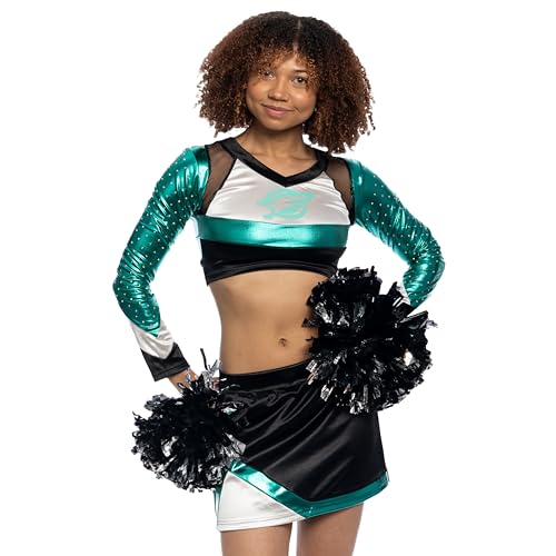 Costume Agent Maddy Cheerleader High School Top Skirt and Poms Set Adult Women's Halloween Costume Cosplay, Multicolored