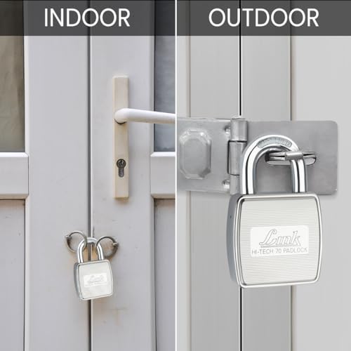 Image of Link Hi-Tech 70mm Padlocks 5Pcs-Set | Stainless Steel Body | Hardened Shackle | 3 Silver Keys with Hi-Tech Nickle & Keychain | Made in India| 3Keys for Each Padlock