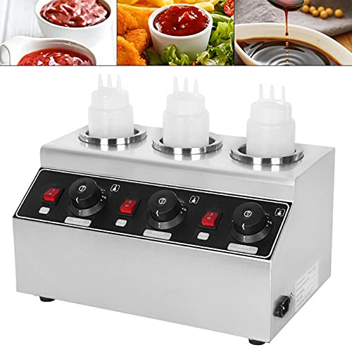 Electric Food Warmers,Commercial Sauce Warmer 3 Bottles 110V Stainless Steel Countertop Sauce Dispenser, Chili Hot Fudge Cheese Caramel Jam Sauce Warmer Adjustable Temperature from 30 to 85℃