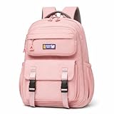 Mochila Escolar Feminina Grande, Resistente, Material Oxford e Poliéster, Compartimentos Múltiplos, Alças Acolchoadas, para Estudantes (Rosa Claro)
