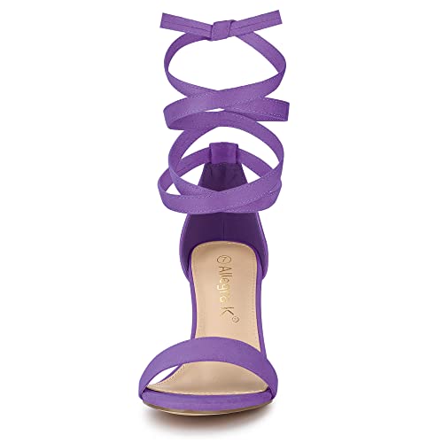 Allegra K Allegra K Women's Lace Up and Ankle Strap Chunky Lavender Heel Sandals 7 M US