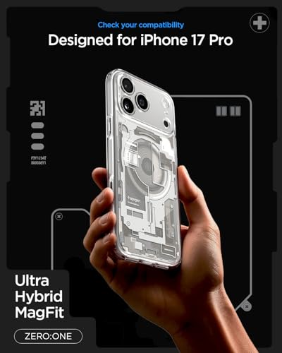 Image of Spigen Ultra Hybrid MagFit Back Cover Case for iPhone 17 Pro, MagSafe Compatible, Air Cushion Technology - PC+TPU | Zero One Natural Titanium
