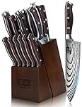 SHAN ZU Knife Set 16 pcs, Japanese Kitchen Knife Set with Block High Carbon Stainless Steel Ultra Sharp Chef Knife for Kitchen with Block and Sharpener