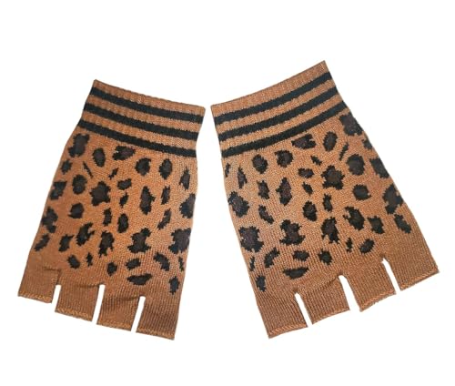 2 Brothers Unlimited Inc Leopard animal print fingerless gloves (Dark Brown, One Size)