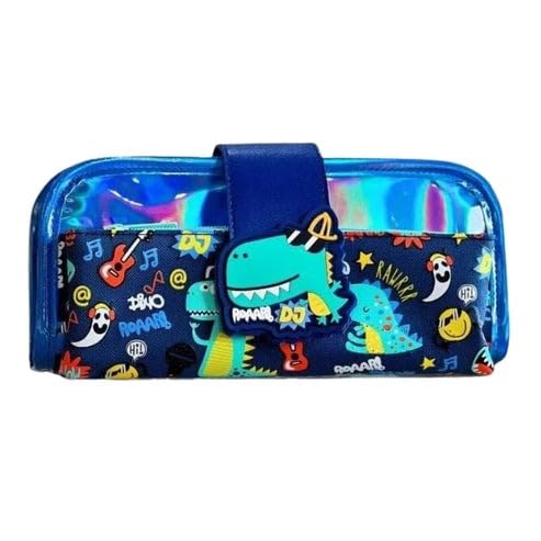 Pencil Case Large Capacity Pencil Bag, Side Pocket Pencil Pouch with Zipper Closure, Portable Makeup Pouch, Cute Stationery Bag for Students (Dinosaur Blue)