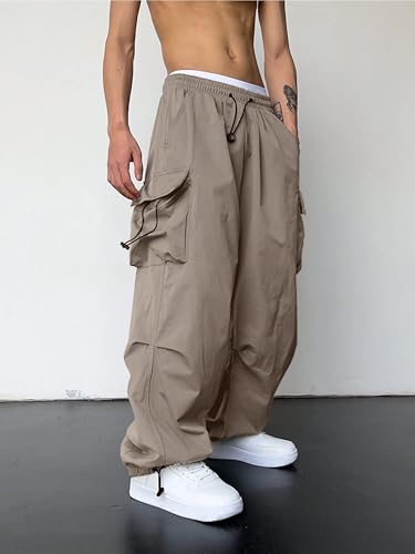 Image of Maniac Mens Solid Side Pockets Mink Nylon Fabric Baggy fit Cargo Pant for Men