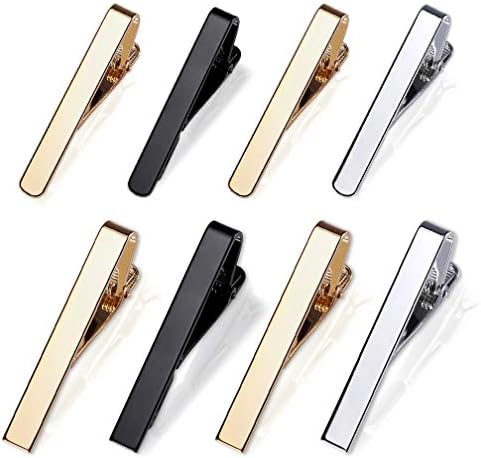 ALBOYI 8 Piece Men's Tie Clip Clasp Bar Formal Business Men's Necktie Clips Set Shirts Men Slim Tie Pin Clamp, Two Length Styles, Gold/Silver Black 3 Tone