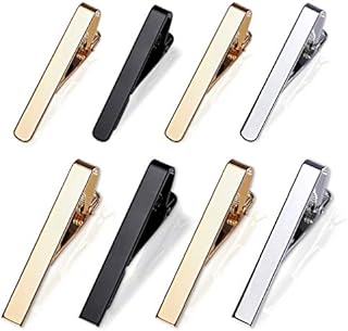 ALBOYI 8 Piece Men's Tie Clip Clasp Bar Formal Business Men's Necktie Clips Set Shirts Men Slim Tie Pin Clamp, Two Length Styles, Gold/Silver Black 3 Tone