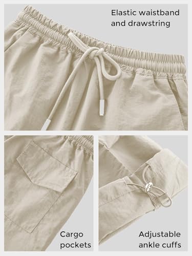 Image of Girls Parachute Cargo Pants Drawstring Waterproof Causal Hiking Pants for Girls Pockets Lightweight Running Joggers