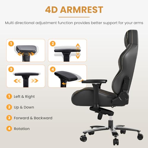 Fantasylab Big and Tall Gaming Chair 440LBS Heavy Duty High-Back Computer Chair with Memory Foam Lumbar Support, 4D Adjustable Armrests, Metal Base, Swivel & Recline for PC Gaming and Office - Image 6