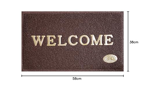 Kuber Industries Printed Welcome Door Mat|Strong PVC Material & Solid Print|Anti Skid & Water Proof|Size 58 X 38 (Brown), Large Rectangle 2