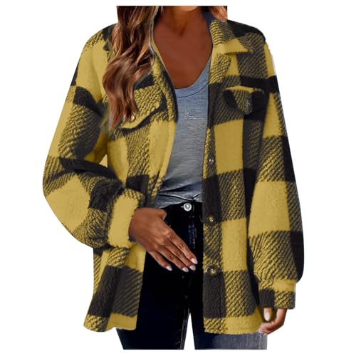 Fuzzy Fleece Jackets for Women Casual Button Down Sherpa Jacket Warm Plaid Shacket Trendy Winter Coats Outwear 20252