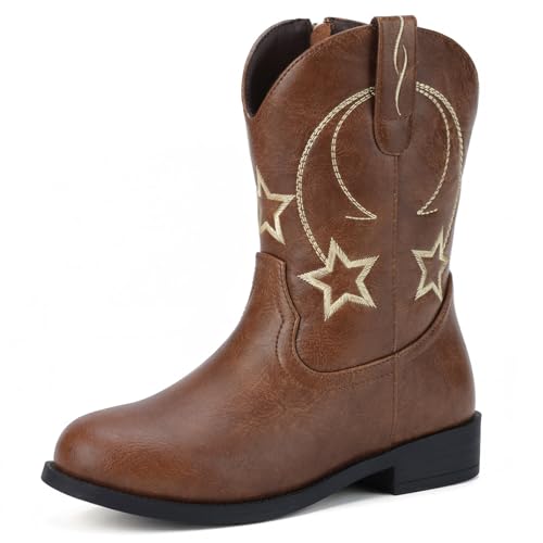 Choiran Cowboy Boots for Girls and Boys - Western Cowgirl Boots for Toddler Little Big Kids Riding Shoes with Side Zipper Round Toe
