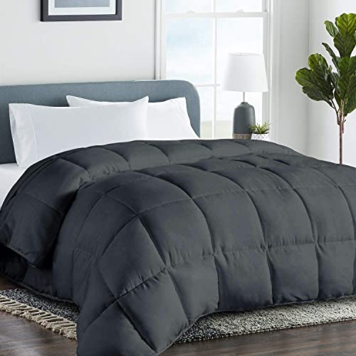 COHOME Queen 2100 Series Soft Warm Comforter Down Alternative Quilted Duvet Insert with Corner Tabs All-Season - Hotel Comforter - Reversible - Machine Washable - Dark Grey - 88X88