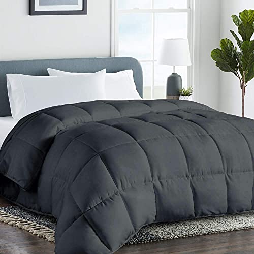 COHOME 2100 Series Queen Size Winter Down Alternative Comforter Quilted Duvet Insert with Corner Tabs - All Season Reversible Warm Luxury Hotel Comforter - Machine Washable - Dark Grey